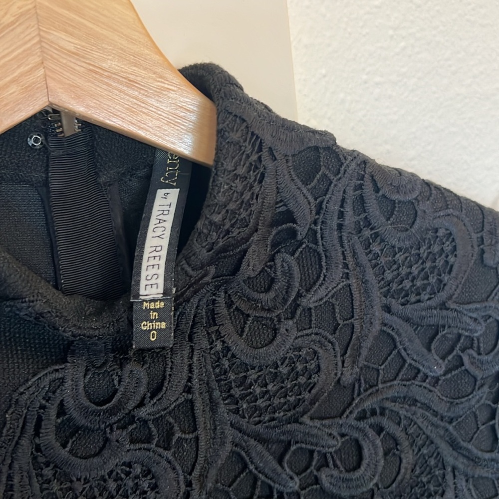Anthropologie- Plenty by Tracy Reese Black Lace Applique Fit and Flare Dress 0 - Picture 4 of 4